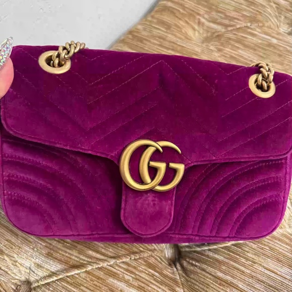 Gucci Authentic Purse GG Marmont Flap Matelasse Velvet medium purple - Picture 1 of 14